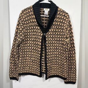 Talbots Size Large Black and Tan Button-Up Sweater Cardigan